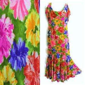Vintage Maxi Dress Floral Luau Vibrant Muu Aloha Hawaii Waltah Clarkes Zip S